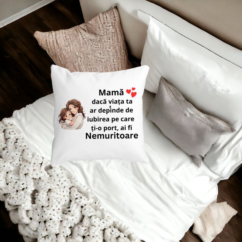Casa si Gradina - Textile si covoare - Perne si pilote - Perne decorative - Perna Decorativa pentru Mama 6,40x40 cm, Alb mat, Husa Detasabila, Burduf - Infinity.ro
