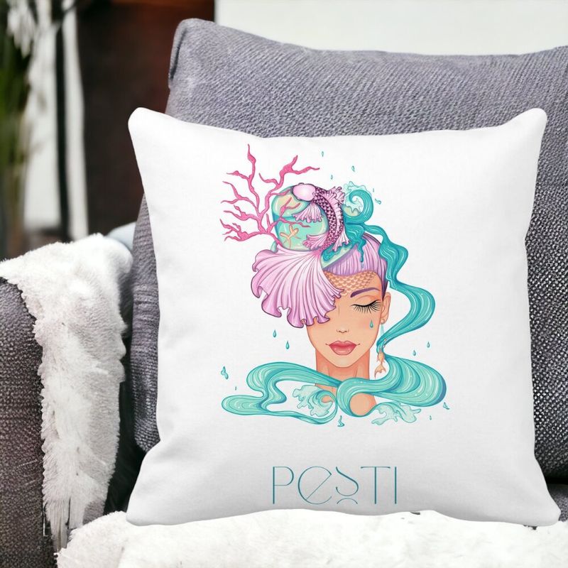 Casa si Gradina - Textile si covoare - Perne si pilote - Perne decorative - Perna Decorativa, Zodia Pesti, 40x40 cm, Alb mat, Husa Detasabila, Burduf - Infinity.ro