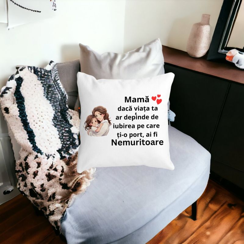 Casa si Gradina - Textile si covoare - Perne si pilote - Perne decorative - Perna Decorativa pentru Mama 6,40x40 cm, Alb mat, Husa Detasabila, Burduf - Infinity.ro