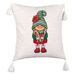 Casa si Gradina - Textile si covoare - Perne si pilote - Perne decorative - Perna Decorativa cu Franjuri cu tematica de Craciun, Gnom 5, 45x45 cm, Ecru, Cu fermoar - Infinity.ro