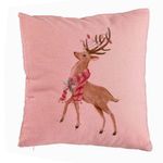 Casa si Gradina - Textile si covoare - Perne si pilote - Perne decorative - Perna Decorativa de Craciun cu Ren, 2, 40x40 cm, Roz, Husa Detasabila, Burduf - Infinity.ro