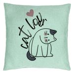 Casa si Gradina - Textile si covoare - Perne si pilote - Perne decorative - Perna Decorativa, Model Cat Lover, 40x40 cm, Verde Menta, Husa Detasabila, Burduf - Infinity.ro