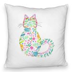 Casa si Gradina - Textile si covoare - Perne si pilote - Perne decorative - Perna Decorativa Fluffy, Model Pisica cu Flori, Multicolor, 40x40 cm, Alb, Husa Detasabila, Burduf - Infinity.ro