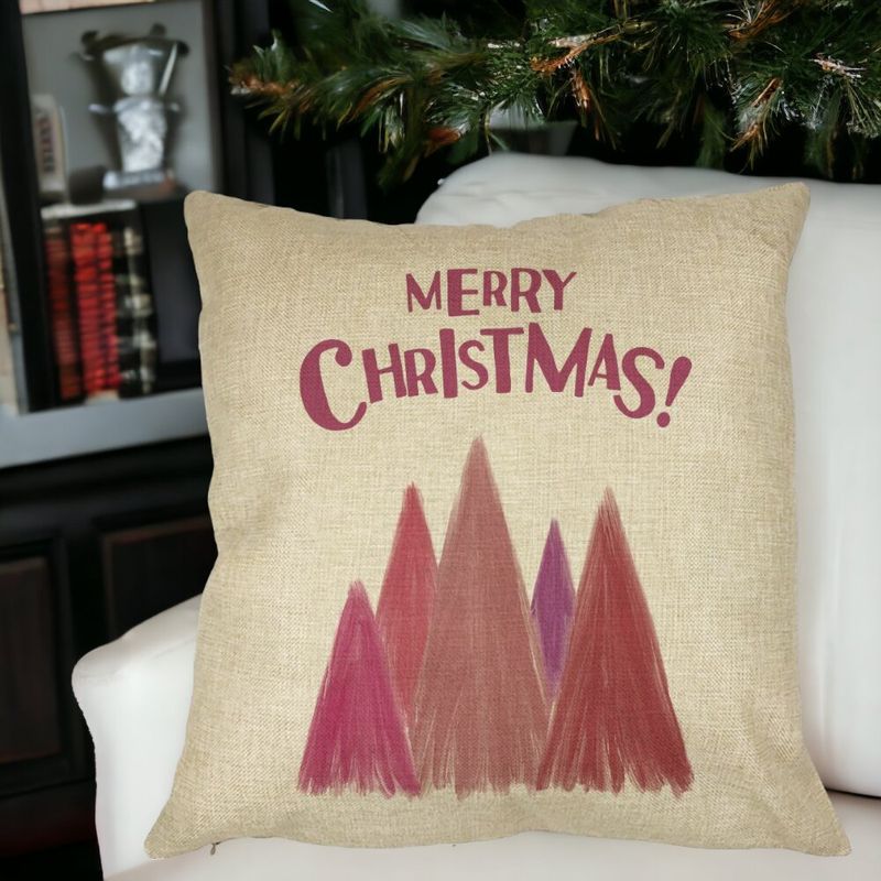 Casa si Gradina - Textile si covoare - Perne si pilote - Perne decorative - Perna Decorativa de Craciun Brazi color si text, 40x40 cm, Husa Detasabila, Burduf - Infinity.ro