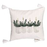 Casa si Gradina - Textile si covoare - Perne si pilote - Perne decorative - Perna Decorativa cu Franjuri cu tematica de Craciun, Lumanari, 3, 45x45 cm, Ecru, Cu fermoar - Infinity.ro