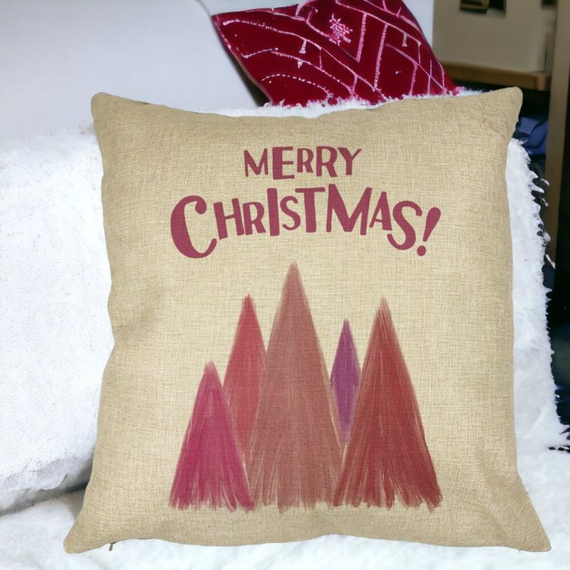 Casa si Gradina - Textile si covoare - Perne si pilote - Perne decorative - Perna Decorativa de Craciun Brazi color si text, 40x40 cm, Husa Detasabila, Burduf - Infinity.ro