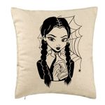 Casa si Gradina - Textile si covoare - Perne si pilote - Perne decorative - Perna Decorativa, Model Wednesday Addams 7, 40x40 cm, Bej, Husa Detasabila, Burduf - Infinity.ro