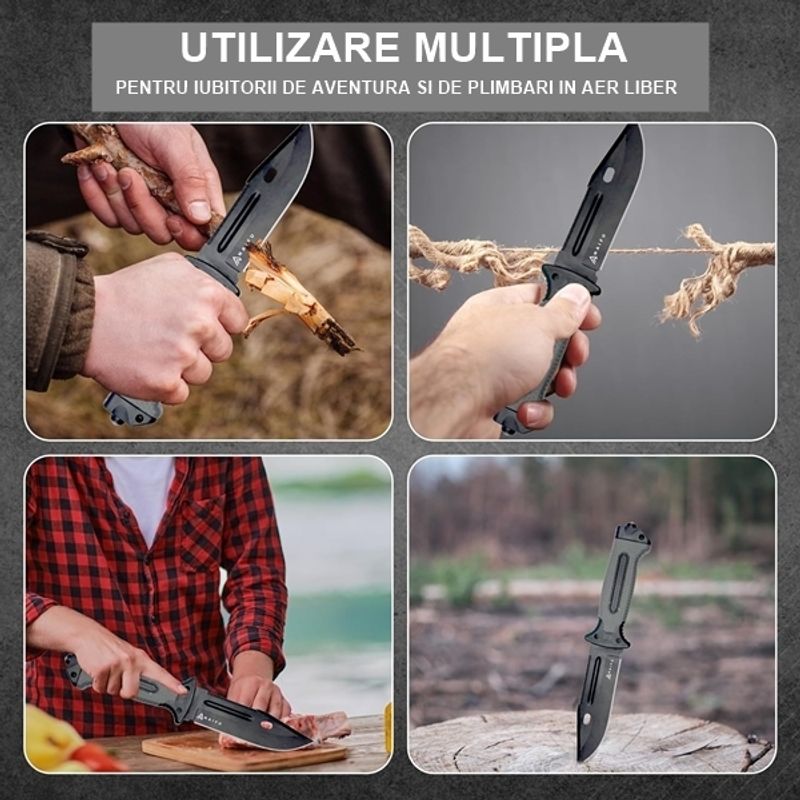Sport si Outdoor - Camping - Cutite, bricege si accesorii - Cutite si bricege - Cutit multifunctional supravietuire, IdeallStore®, 28 cm - Infinity.ro