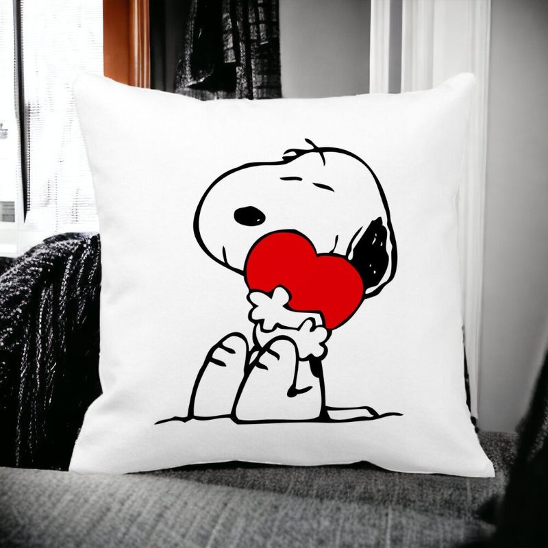Casa si Gradina - Textile si covoare - Perne si pilote - Perne decorative - Perna Decorativa Patrata Doggo Love, 40x40 cm, Alb mat, Husa Detasabila, Burduf - Infinity.ro