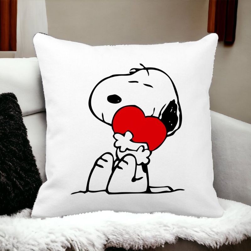 Casa si Gradina - Textile si covoare - Perne si pilote - Perne decorative - Perna Decorativa Patrata Doggo Love, 40x40 cm, Alb mat, Husa Detasabila, Burduf - Infinity.ro