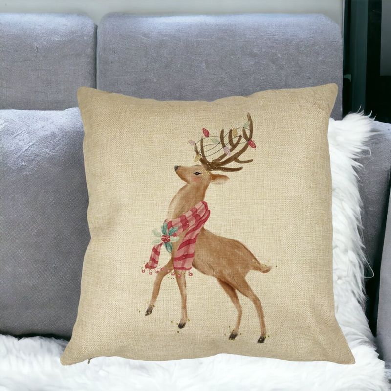 Casa si Gradina - Textile si covoare - Perne si pilote - Perne decorative - Perna Decorativa de Craciun cu Ren, 2, 40x40 cm, Husa Detasabila, Burduf - Infinity.ro