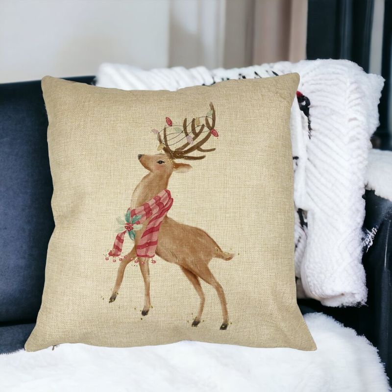 Casa si Gradina - Textile si covoare - Perne si pilote - Perne decorative - Perna Decorativa de Craciun cu Ren, 2, 40x40 cm, Husa Detasabila, Burduf - Infinity.ro