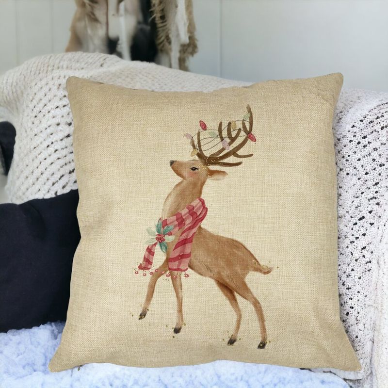 Casa si Gradina - Textile si covoare - Perne si pilote - Perne decorative - Perna Decorativa de Craciun cu Ren, 2, 40x40 cm, Husa Detasabila, Burduf - Infinity.ro