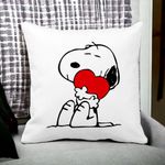 Casa si Gradina - Textile si covoare - Perne si pilote - Perne decorative - Perna Decorativa Patrata Doggo Love, 40x40 cm, Alb mat, Husa Detasabila, Burduf - Infinity.ro