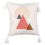 Casa si Gradina - Textile si covoare - Perne si pilote - Perne decorative - Perna Decorativa cu Franjuri, Model Abstracta Forme Geometrice 4, Multicolor, 45x45 cm, Ecru, Cu fermoar - Infinity.ro