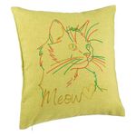 Casa si Gradina - Textile si covoare - Perne si pilote - Perne decorative - Perna Decorativa, Model Pisica Meow, 40x40 cm, Verde, Husa Detasabila, Burduf - Infinity.ro
