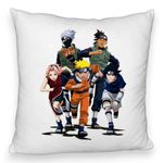 Casa si Gradina - Textile si covoare - Perne si pilote - Perne decorative - Perna Decorativa Fluffy cu Naruto team, 40x40 cm, Alb, Husa Detasabila, Burduf - Infinity.ro
