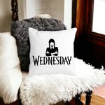 Casa si Gradina - Textile si covoare - Perne si pilote - Perne decorative - Perna Decorativa Wednesday Addams 4,40x40 cm, Alb mat, Husa Detasabila, Burduf - Infinity.ro