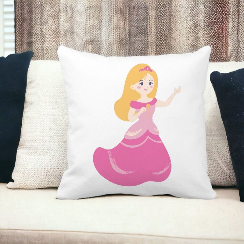Casa si Gradina - Textile si covoare - Perne si pilote - Perne decorative - Perna Decorativa Patrata Printesa Roz, 40x40 cm, Alb mat, Husa Detasabila, Burduf - Infinity.ro