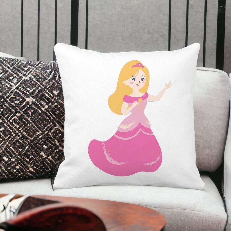Casa si Gradina - Textile si covoare - Perne si pilote - Perne decorative - Perna Decorativa Patrata Printesa Roz, 40x40 cm, Alb mat, Husa Detasabila, Burduf - Infinity.ro