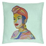 Casa si Gradina - Textile si covoare - Perne si pilote - Perne decorative - Perna Decorativa, Model African Style, 40x40 cm, Verde Menta, Husa Detasabila, Burduf - Infinity.ro