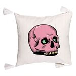 Casa si Gradina - Textile si covoare - Perne si pilote - Perne decorative - Perna Decorativa cu Franjuri cu motiv Craniu de Halloween, 2, 45x45 cm, Ecru, Cu fermoar - Infinity.ro