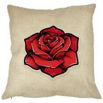 Casa si Gradina - Textile si covoare - Perne si pilote - Perne decorative - Perna Decorativa Patrata cu Trandafir Rosu, 40x40 cm, Husa Detasabila, Burduf - Infinity.ro