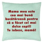 Casa si Gradina - Textile si covoare - Perne si pilote - Perne decorative - Perna Decorativa, Model Model Pentru Mama Te iubesc 6, 40x40 cm, Verde Menta, Husa Detasabila, Burduf - Infinity.ro