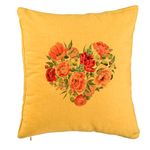 Casa si Gradina - Textile si covoare - Perne si pilote - Perne decorative - Perna Decorativa, Model Heart of Flowers, 40x40 cm, Galben, Husa Detasabila, Burduf - Infinity.ro
