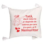Casa si Gradina - Textile si covoare - Perne si pilote - Perne decorative - Perna Decorativa cu Franjuri, Model pentru Tata 11, 45x45 cm, Ecru, Cu fermoar - Infinity.ro
