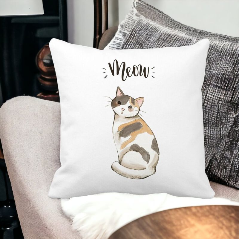 Casa si Gradina - Textile si covoare - Perne si pilote - Perne decorative - Perna Decorativa, Meow, 40x40 cm, Alb mat, Husa Detasabila, Burduf - Infinity.ro