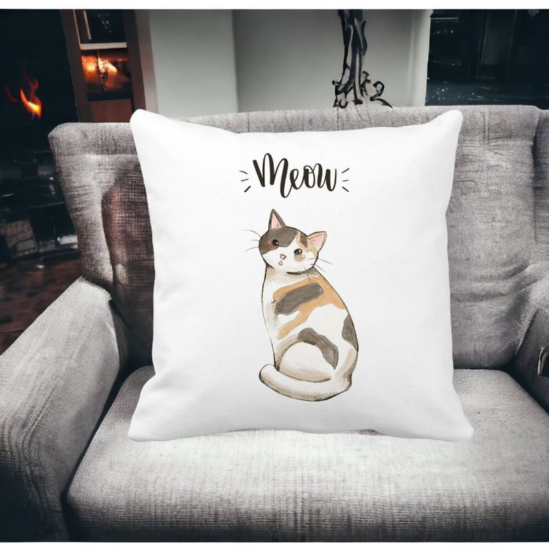 Casa si Gradina - Textile si covoare - Perne si pilote - Perne decorative - Perna Decorativa, Meow, 40x40 cm, Alb mat, Husa Detasabila, Burduf - Infinity.ro