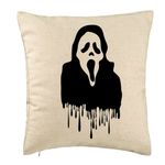 Casa si Gradina - Textile si covoare - Perne si pilote - Perne decorative - Perna Decorativa cu motiv Fantoma de Halloween 1, 40x40 cm, Bej, Husa Detasabila, Burduf - Infinity.ro