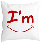 Casa si Gradina - Textile si covoare - Perne si pilote - Perne decorative - Perna Decorativa Patrata Im Happy, 40x40 cm, Alb mat, Husa Detasabila, Burduf - Infinity.ro