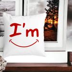 Casa si Gradina - Textile si covoare - Perne si pilote - Perne decorative - Perna Decorativa Patrata Im Happy, 40x40 cm, Alb mat, Husa Detasabila, Burduf - Infinity.ro