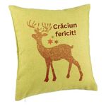 Casa si Gradina - Textile si covoare - Perne si pilote - Perne decorative - Perna Decorativa cu tematica de Craciun, Ren si Text 5, 40x40 cm, Verde, Husa Detasabila, Burduf - Infinity.ro