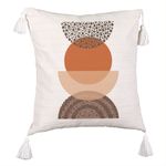 Casa si Gradina - Textile si covoare - Perne si pilote - Perne decorative - Perna Decorativa cu Franjuri, Model Abstract Creativ 11, 45x45 cm, Ecru, Cu fermoar - Infinity.ro