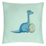 Casa si Gradina - Textile si covoare - Perne si pilote - Perne decorative - Perna Decorativa, Model copii, Dinozaur cu oua, 40x40 cm, Verde Menta, Husa Detasabila, Burduf - Infinity.ro