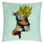 Casa si Gradina - Textile si covoare - Perne si pilote - Perne decorative - Perna Decorativa cu Goku Angry, 40x40 cm, Verde Menta, Husa Detasabila, Burduf - Infinity.ro