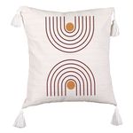 Casa si Gradina - Textile si covoare - Perne si pilote - Perne decorative - Perna Decorativa cu Franjuri, Model Abstract Lines, 45x45 cm, Ecru, Cu fermoar - Infinity.ro