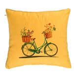 Casa si Gradina - Textile si covoare - Perne si pilote - Perne decorative - Perna Decorativa, Model Bicicleta Floarala, 40x40 cm, Galben, Husa Detasabila, Burduf - Infinity.ro