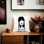 Casa si Gradina - Textile si covoare - Perne si pilote - Perne decorative - Perna Decorativa Wednesday Addams 2,40x40 cm, Alb mat, Husa Detasabila, Burduf - Infinity.ro