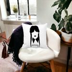 Casa si Gradina - Textile si covoare - Perne si pilote - Perne decorative - Perna Decorativa Wednesday Addams 2,40x40 cm, Alb mat, Husa Detasabila, Burduf - Infinity.ro