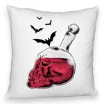 Casa si Gradina - Textile si covoare - Perne si pilote - Perne decorative - Perna Decorativa Fluffy cu motiv Sticla Craniu de Halloween 1, 40x40 cm, Alb, Husa Detasabila, Burduf - Infinity.ro