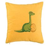 Casa si Gradina - Textile si covoare - Perne si pilote - Perne decorative - Perna Decorativa, Model copii, Dinozaur cu oua, 40x40 cm, Galben, Husa Detasabila, Burduf - Infinity.ro