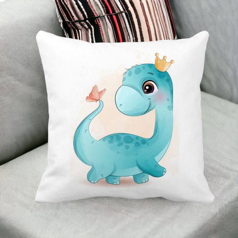 Casa si Gradina - Textile si covoare - Perne si pilote - Perne decorative - Perna Decorativa Patrata Blue Baby Dinozaur, 40x40 cm, Alb mat, Husa Detasabila, Burduf - Infinity.ro