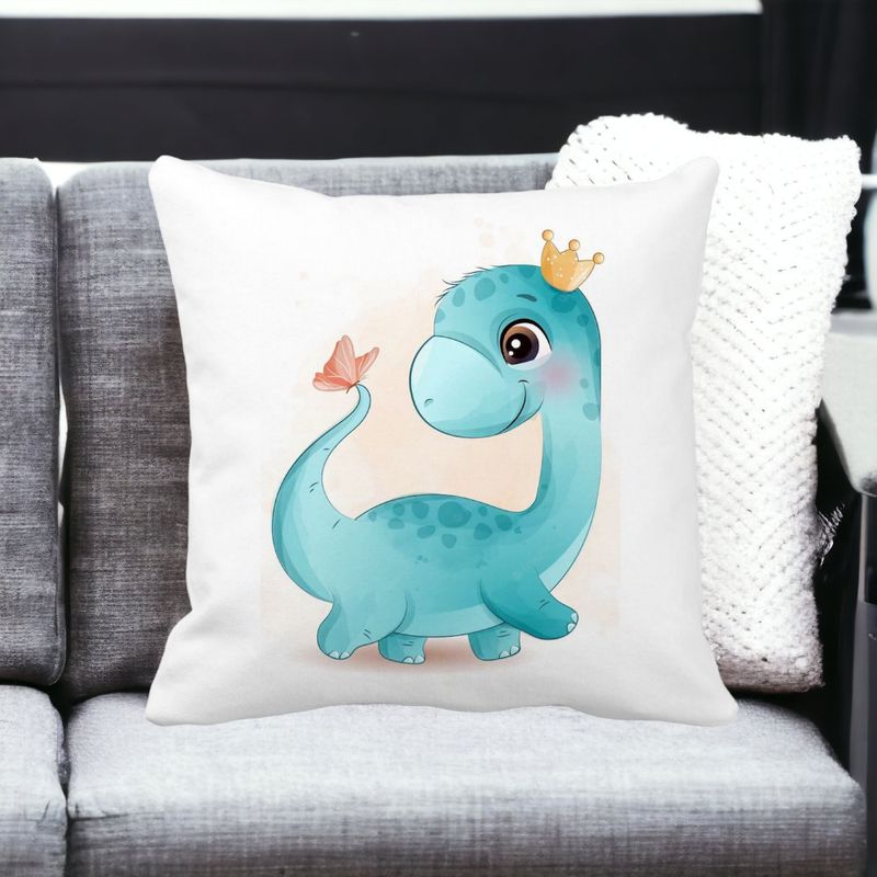 Casa si Gradina - Textile si covoare - Perne si pilote - Perne decorative - Perna Decorativa Patrata Blue Baby Dinozaur, 40x40 cm, Alb mat, Husa Detasabila, Burduf - Infinity.ro