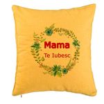 Casa si Gradina - Textile si covoare - Perne si pilote - Perne decorative - Perna Decorativa, Model Mama Te Iubesc, 40x40 cm, Galben, Husa Detasabila, Burduf - Infinity.ro