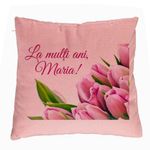 Casa si Gradina - Textile si covoare - Perne si pilote - Perne decorative - Perna Decorativa, Model La multi ani Maria, 40x40 cm, Roz, Husa Detasabila, Burduf - Infinity.ro