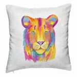 Casa si Gradina - Textile si covoare - Perne si pilote - Perne decorative - Perna Decorativa, Model Colorful Lion, 40x40 cm, Alb Murdar, Husa Detasabila, Burduf - Infinity.ro